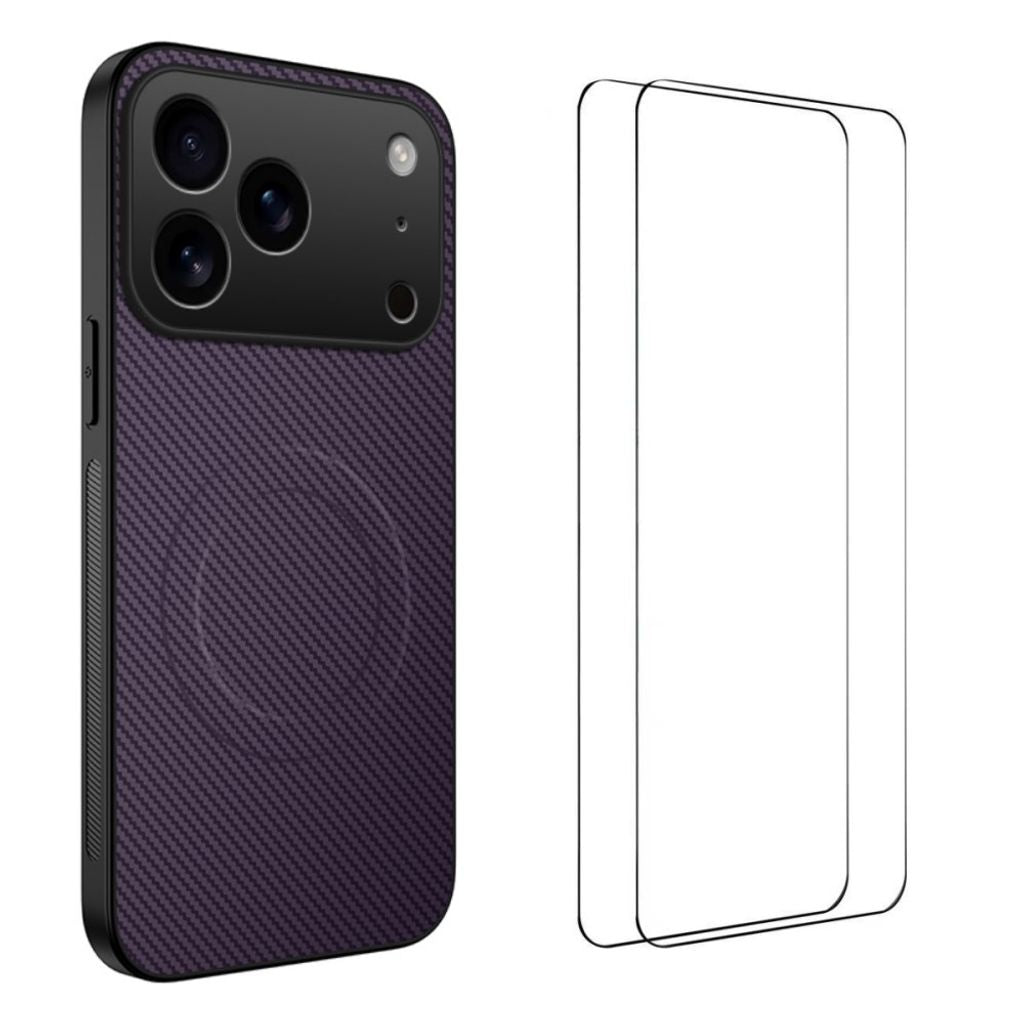 iPhone 18 Pro Carbon Fiber MagSafe Case with 2x Screen Protector - Purple — Övrigt
