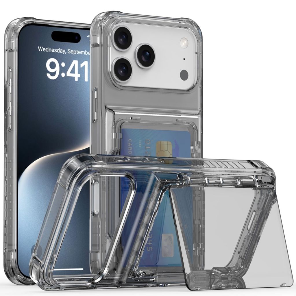 iPhone 17 Pro Case with Stand and card slot - Transparent Black — Övrigt