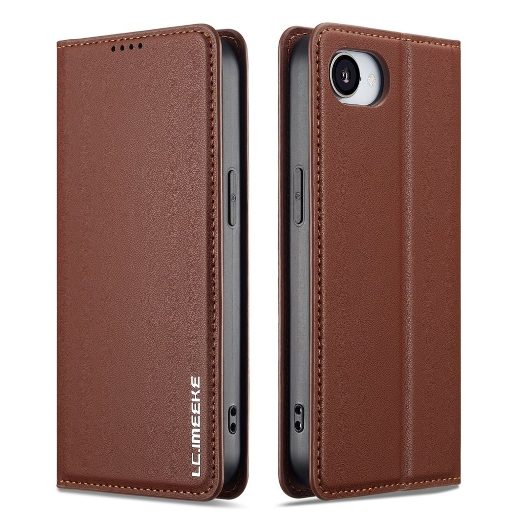 LC.IMEEKE iPhone 17e/16e Wallet Cover Stand PU Leather - Brown