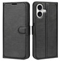 iPhone 17 Wallet Cover Litchi Texture Shockproof - Black