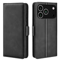 iPhone 17 Pro calf texture PU leather wallet phone cover - black
