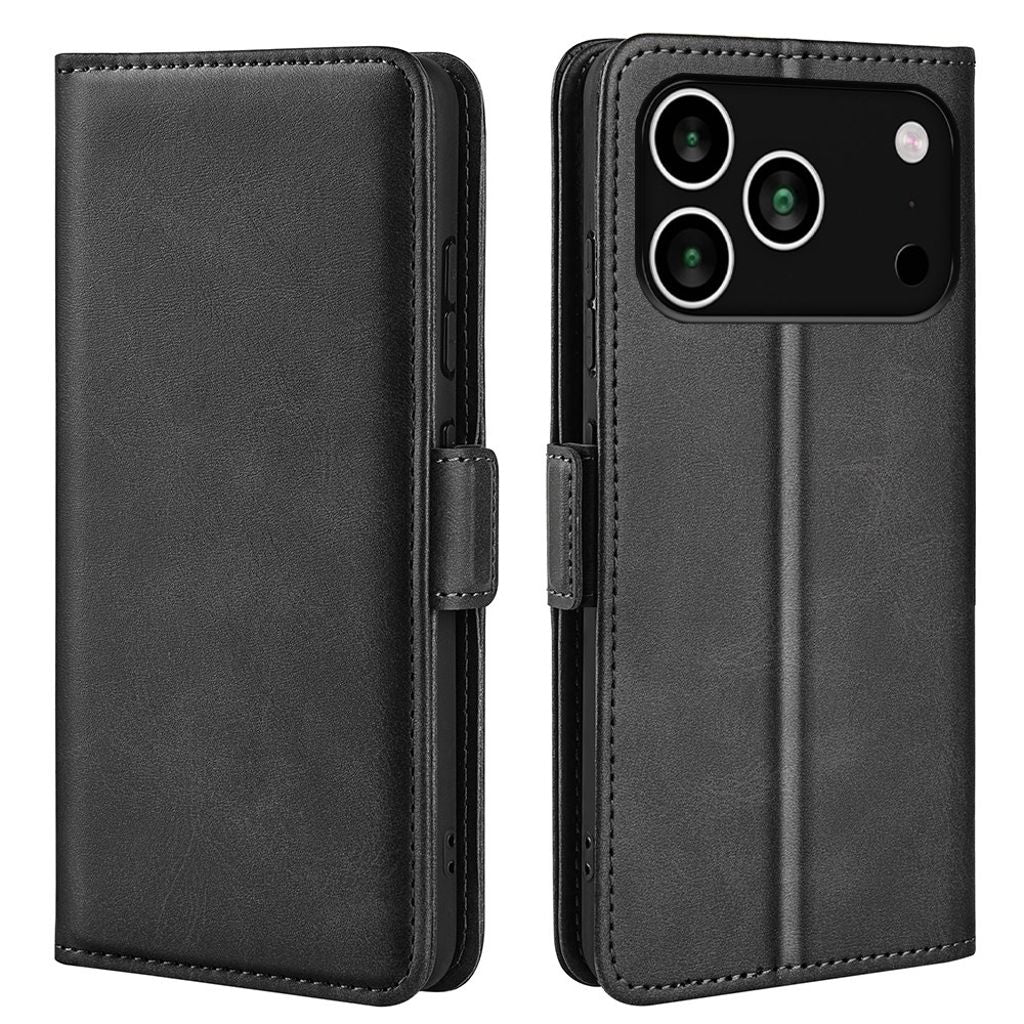 iPhone 17 Pro calf texture PU leather wallet phone cover - black