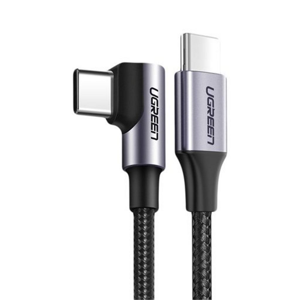 UGREEN USB-C to angled USB-C cable, PD, 60W, 3A, 2m - Grey/black