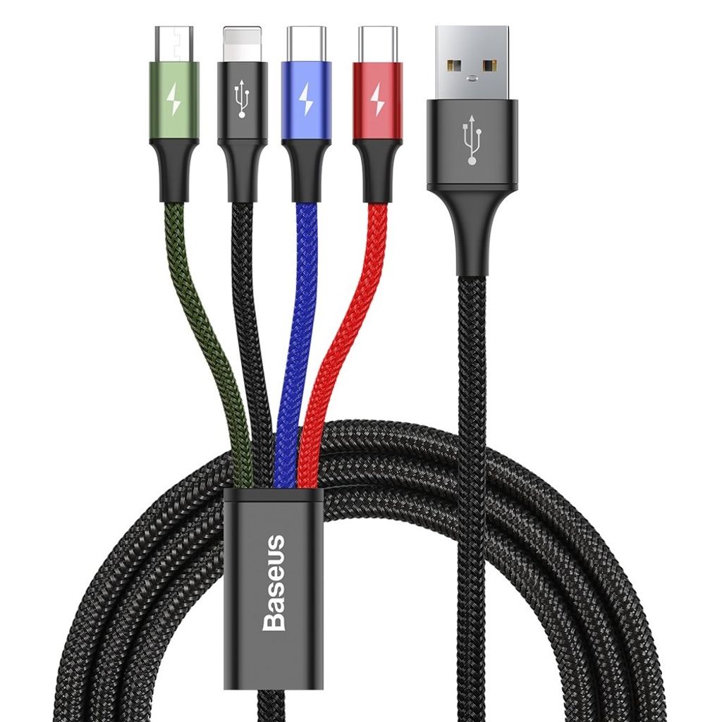 Baseus cable USB 4in1 Lightning / 2x USB Type C / micro USB cable in nylon braid 3.5A 1.2m black — Baseus