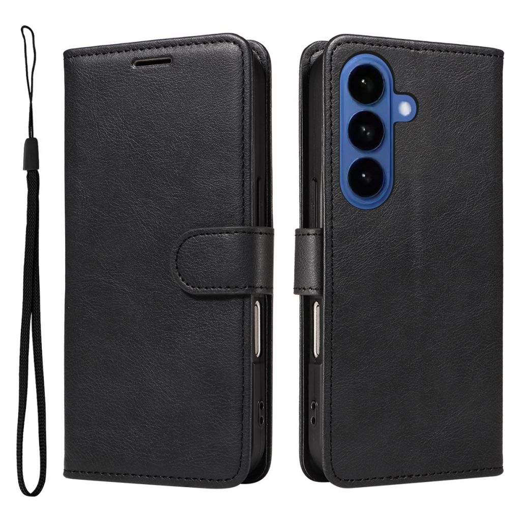 Samsung Galaxy S26 Wallet Cover with Stand and Carrying Strap - Black