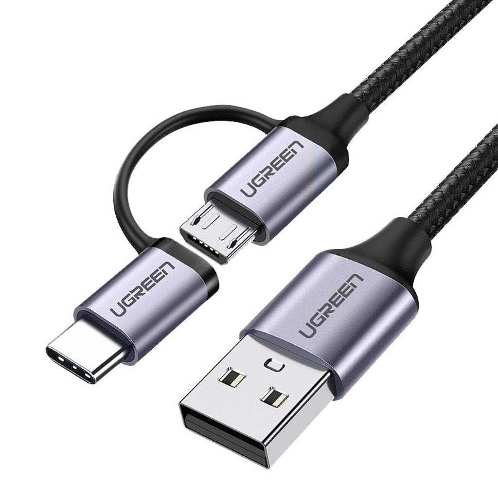 Ugreen 2in1 USB to micro USB / USB-C cable 2.4A, 1m - Black — Ugreen