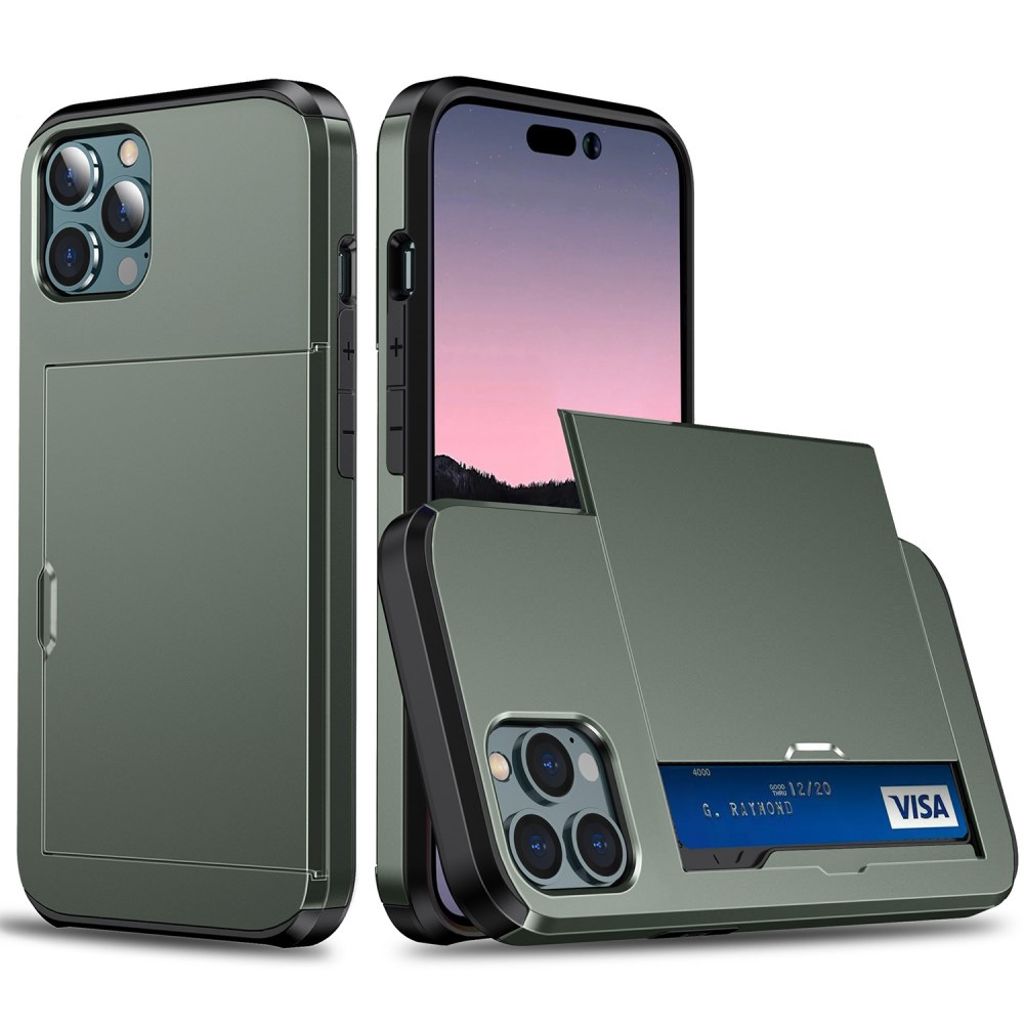iPhone 14 Pro case with slide card holder - Army Green