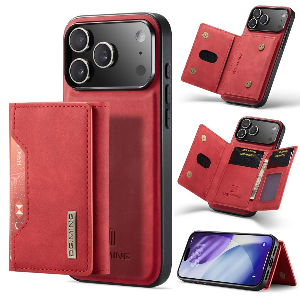 DG.MING iPhone 18 Pro/17 Pro Case with Detachable Wallet - Red