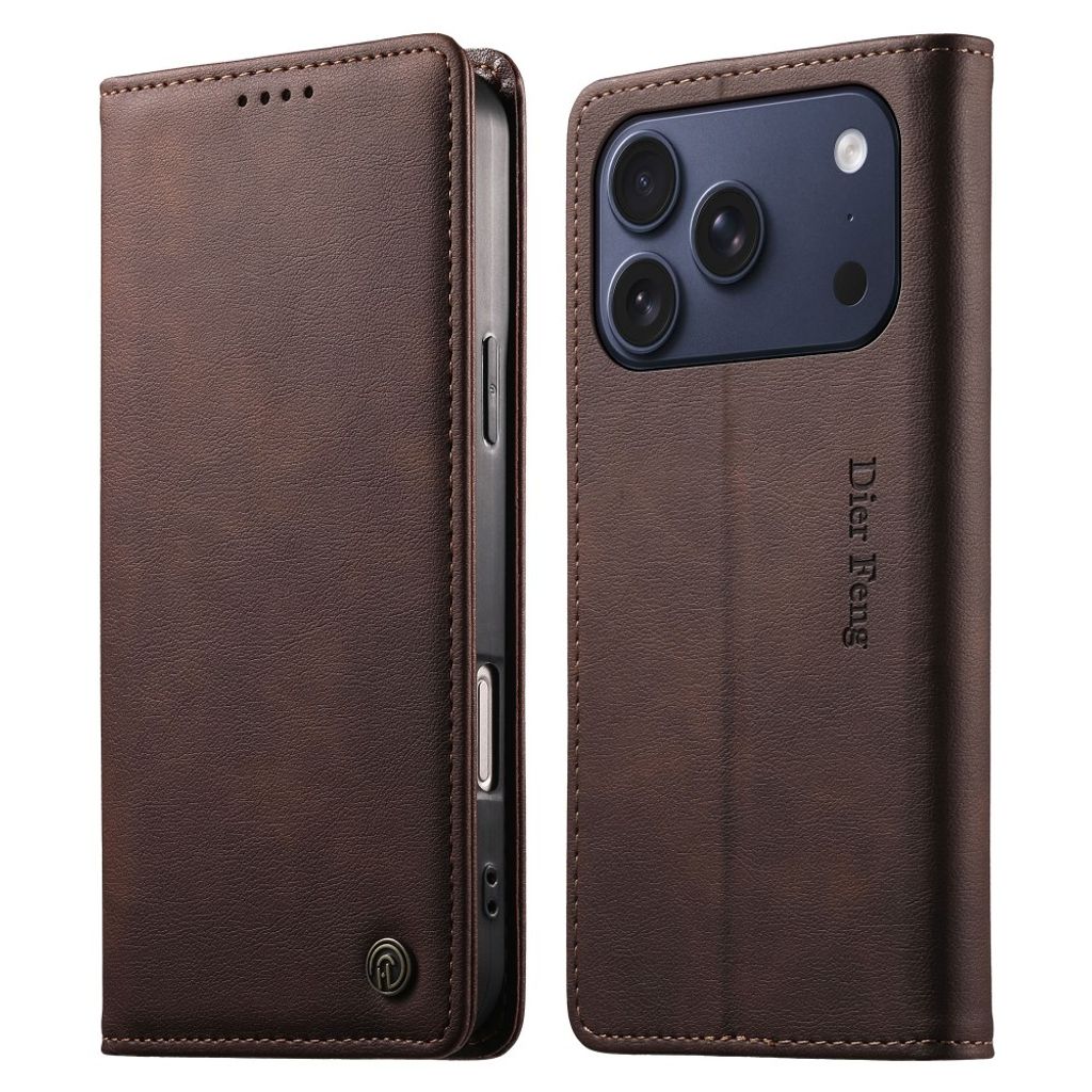 DIERFENG iPhone 18 Pro/17 Pro Wallet Cover RFID Blocking - Dark Brown — DIERFENG