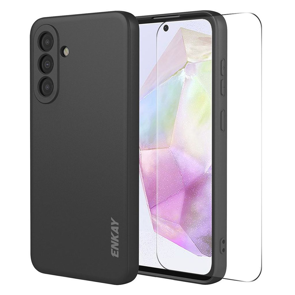 ENKAY HAT PRINCE Samsung Galaxy A37 5G Silicone Case 9H Screen Protector - Black