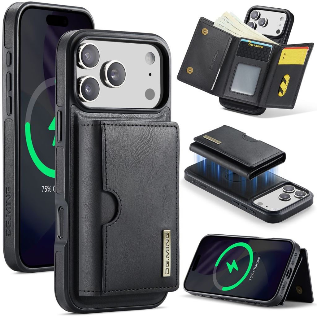 DG.MING iPhone 18 Pro/17 Pro Case with Magnetic Wallet - Black