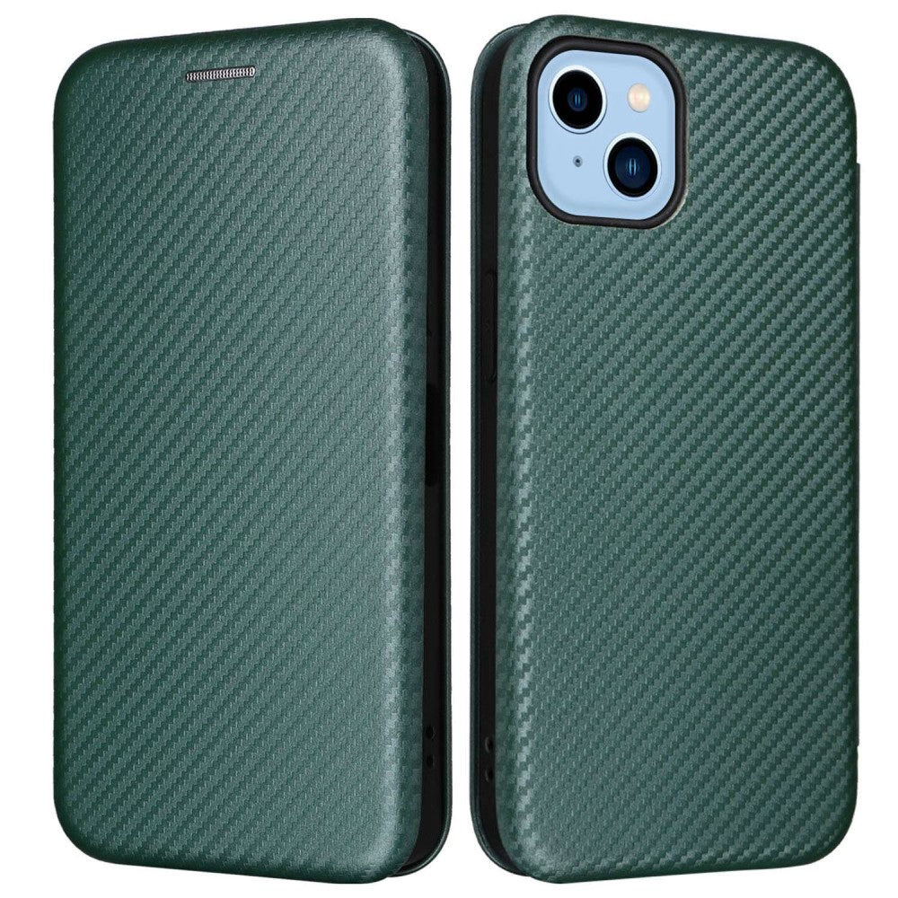 For iPhone 14 Plus Carbon Fiber Texture Cover - Green — Övrigt