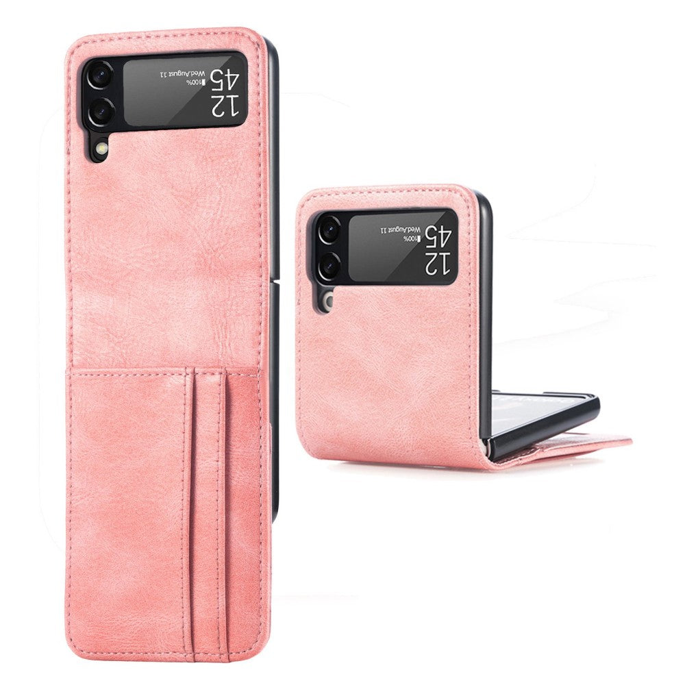 Samsung Galaxy Z Flip4 5G PU Leather Coated Hard PC Wallet Case - Pink