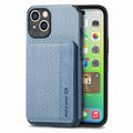 iPhone 14 Carbon Fiber Texture Case with Card Holder - Blue