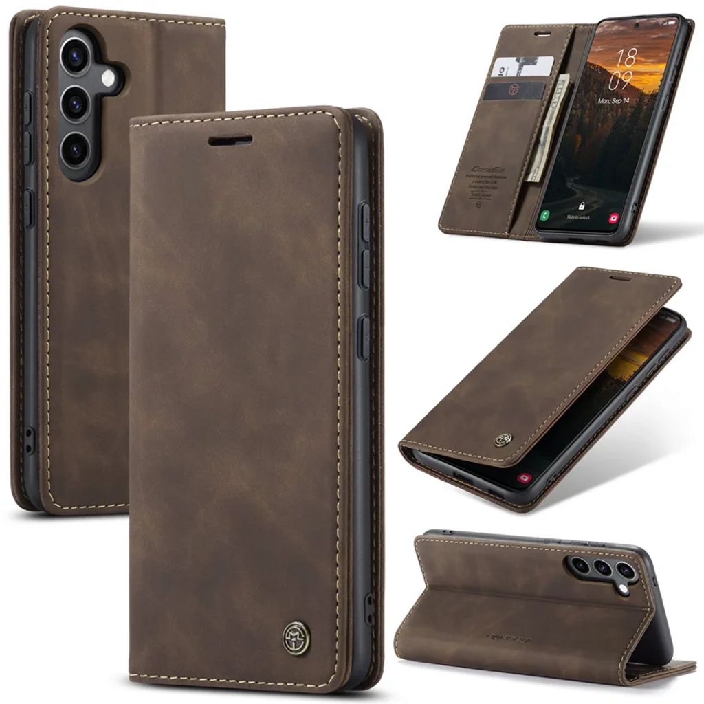 CASEME Samsung Galaxy S24 FE Matte leather imitation Wallet Cover - Dark brown — CASEME