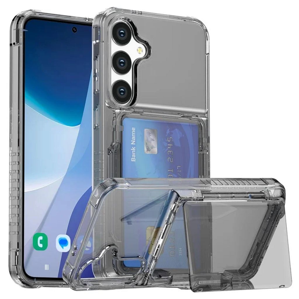 Samsung Galaxy S25 Case  with Card Slot and Stand - Transparent Black
