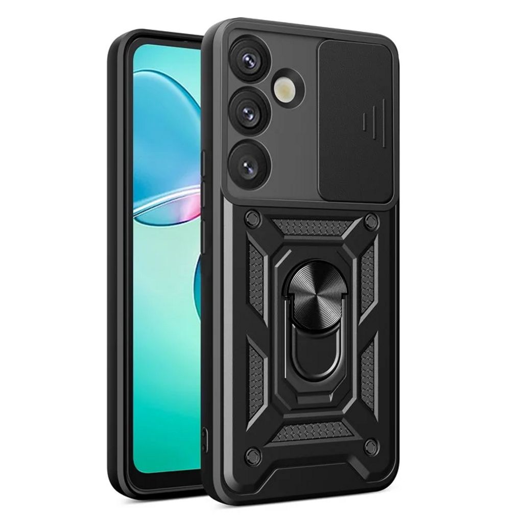 Samsung Galaxy S25 Case with Camera Cover and Stand - Black