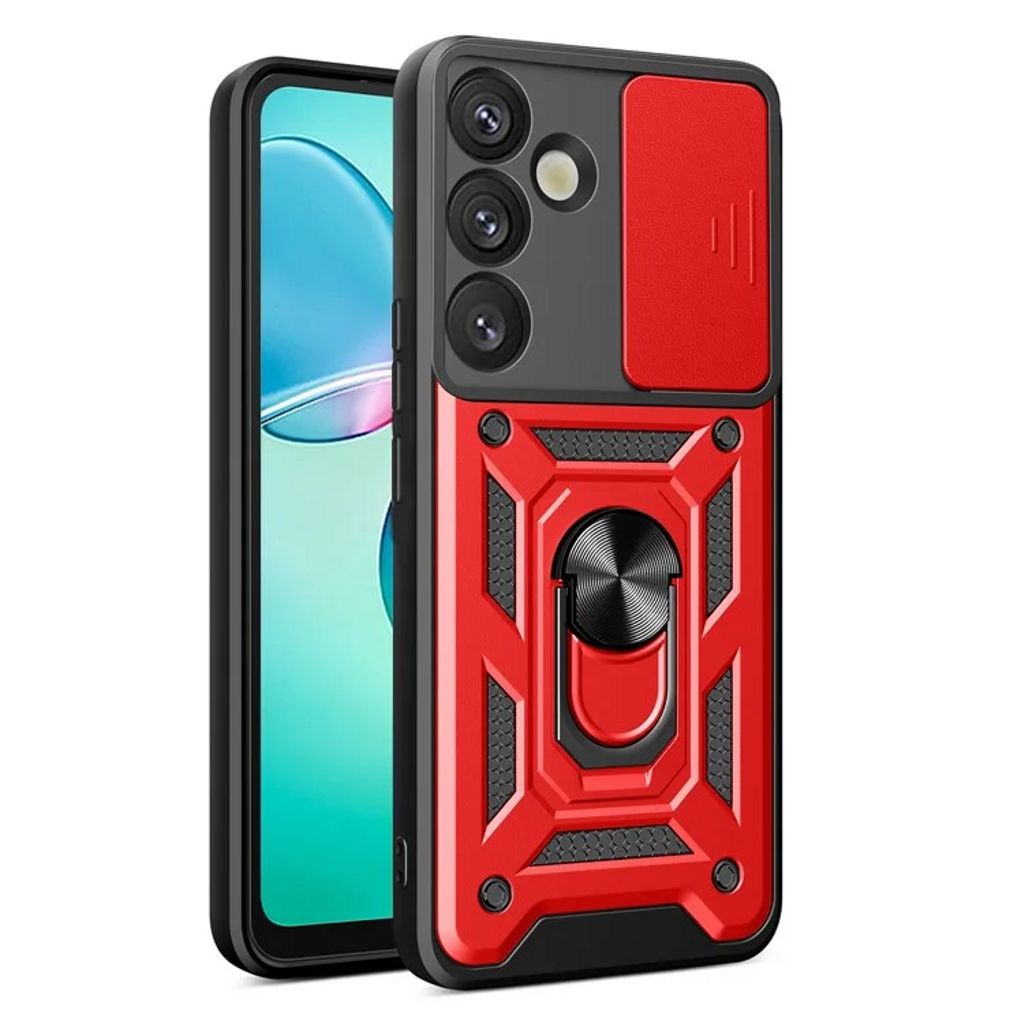 Samsung Galaxy S25 Case with Camera Cover and Stand - Red