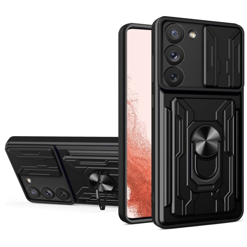 Samsung Galaxy S23 Plus hybrid case with a card holder and a stand - Black