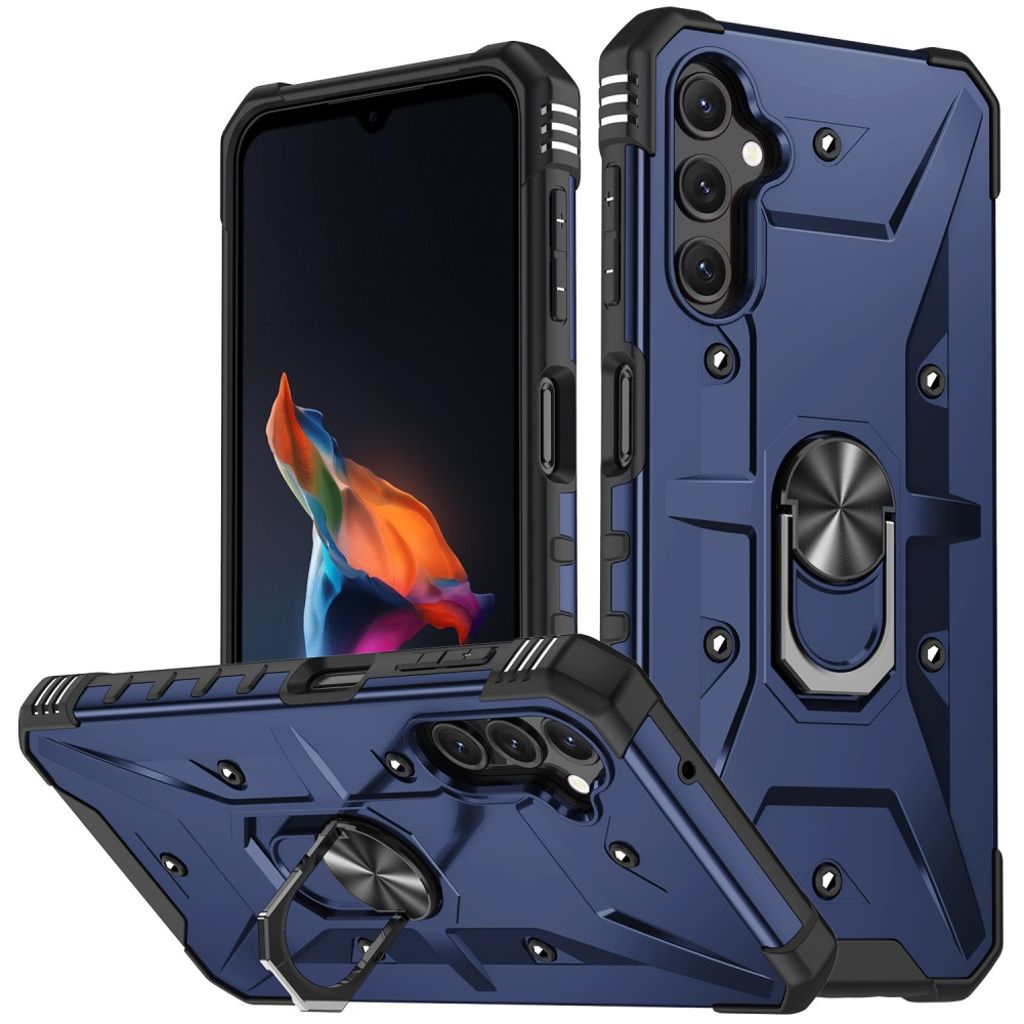 Shockproof Samsung Galaxy A14 5G case with a ring - Dark blue