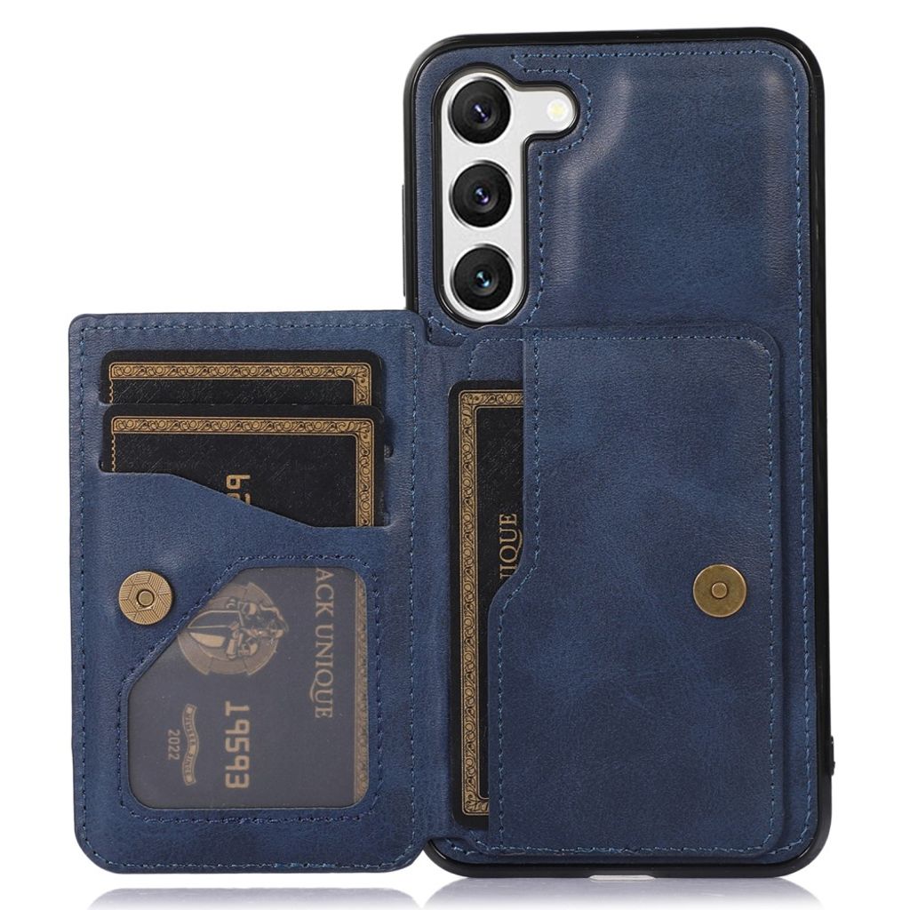 Magnetic Samsung Galaxy S23 case with a wallet and a stand - Blue