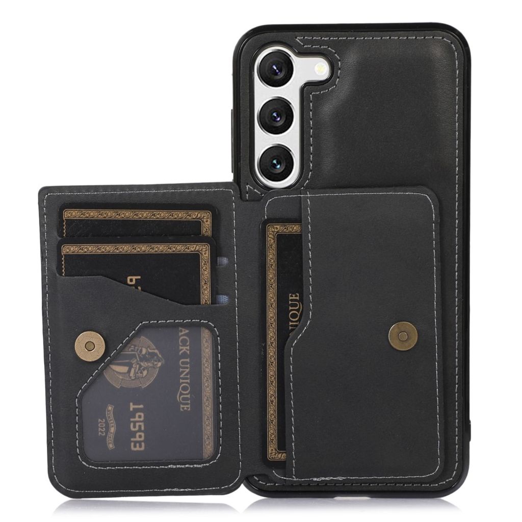 Magnetic Samsung Galaxy S23 case with a wallet and a stand - Black