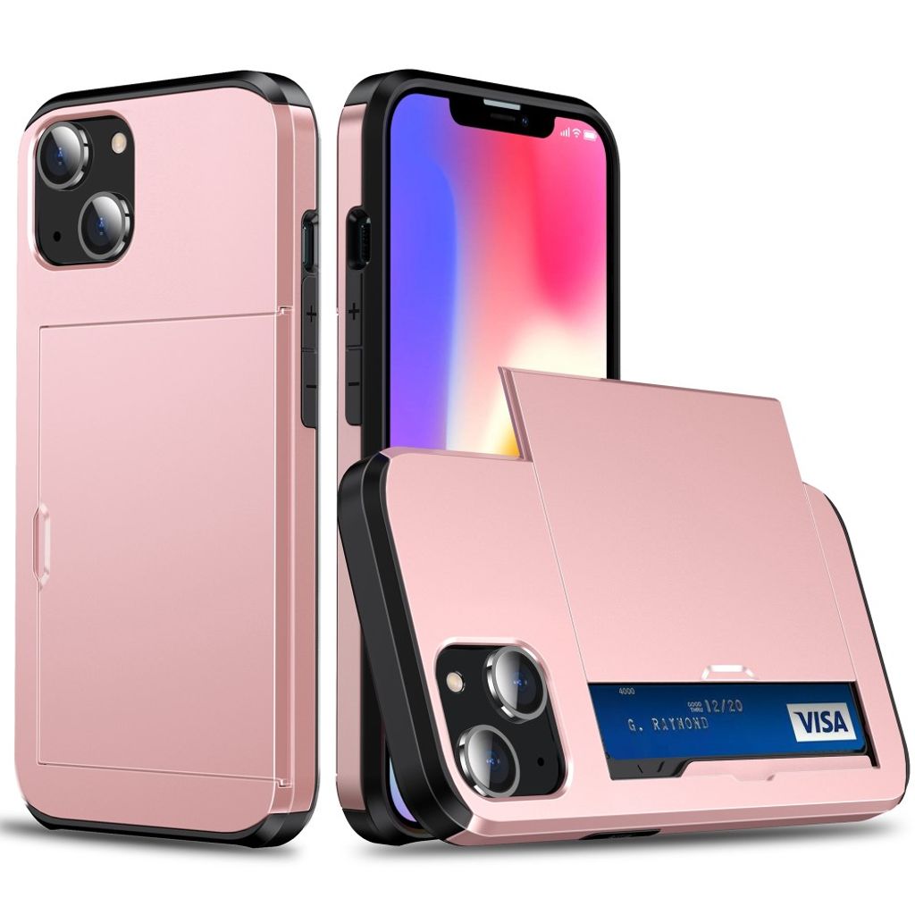 IPhone 15 case with a card holder - Rose gold-colored