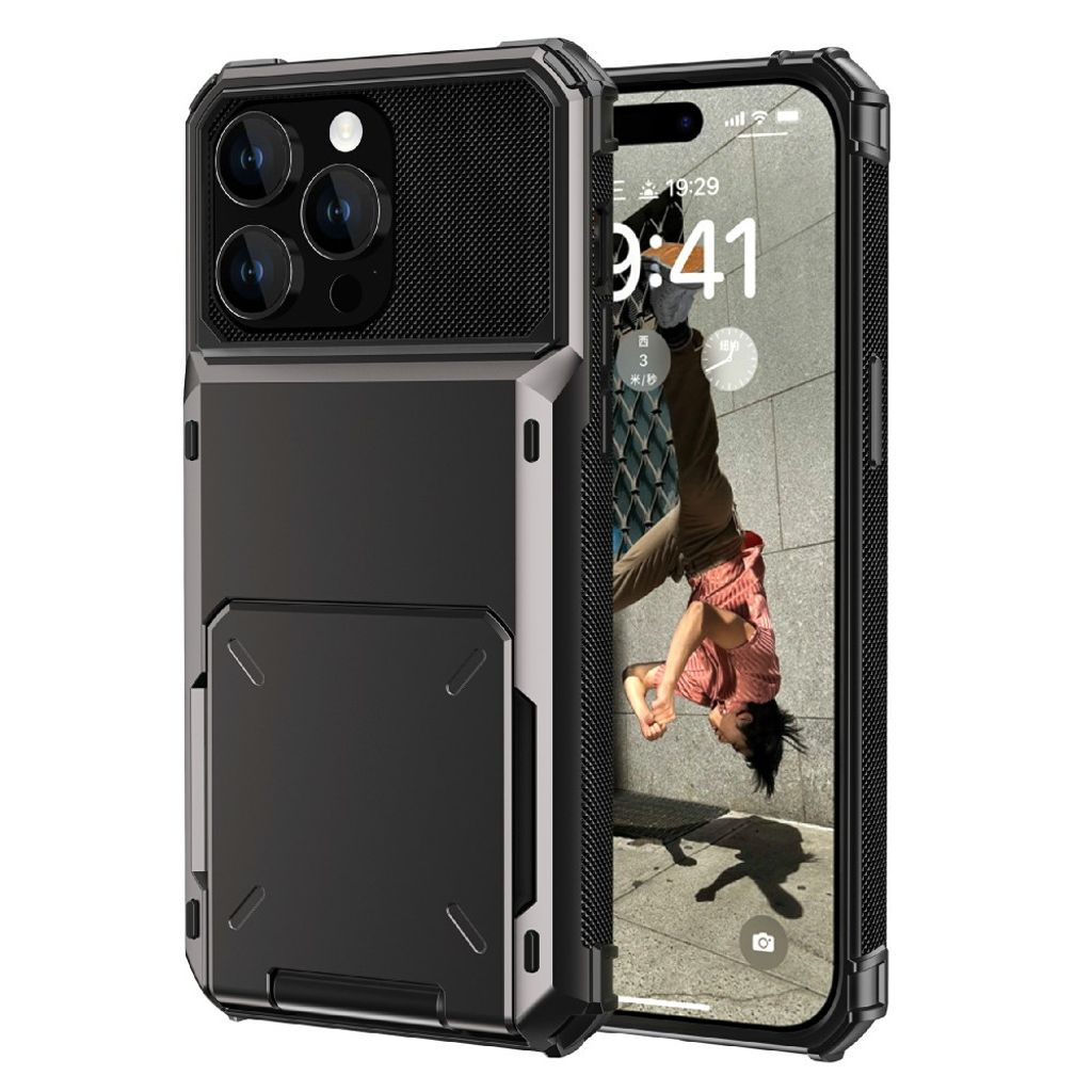 IPhone 15 case with a card holder - Gray
