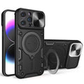 iPhone 15 Pro Case with Stand and Camera Cover - Black