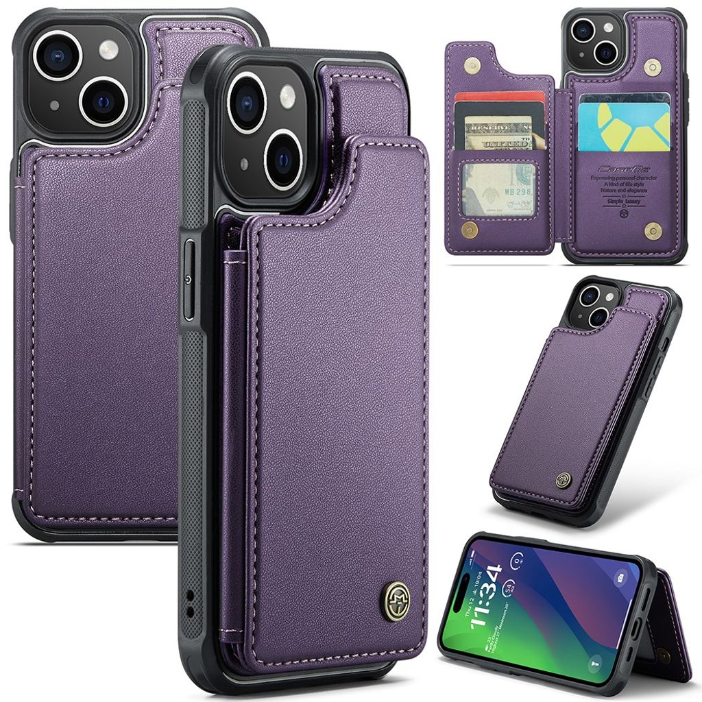 CASEME C22 iPhone 15 Wallet Case RFID Blocking - Purple — CASEME