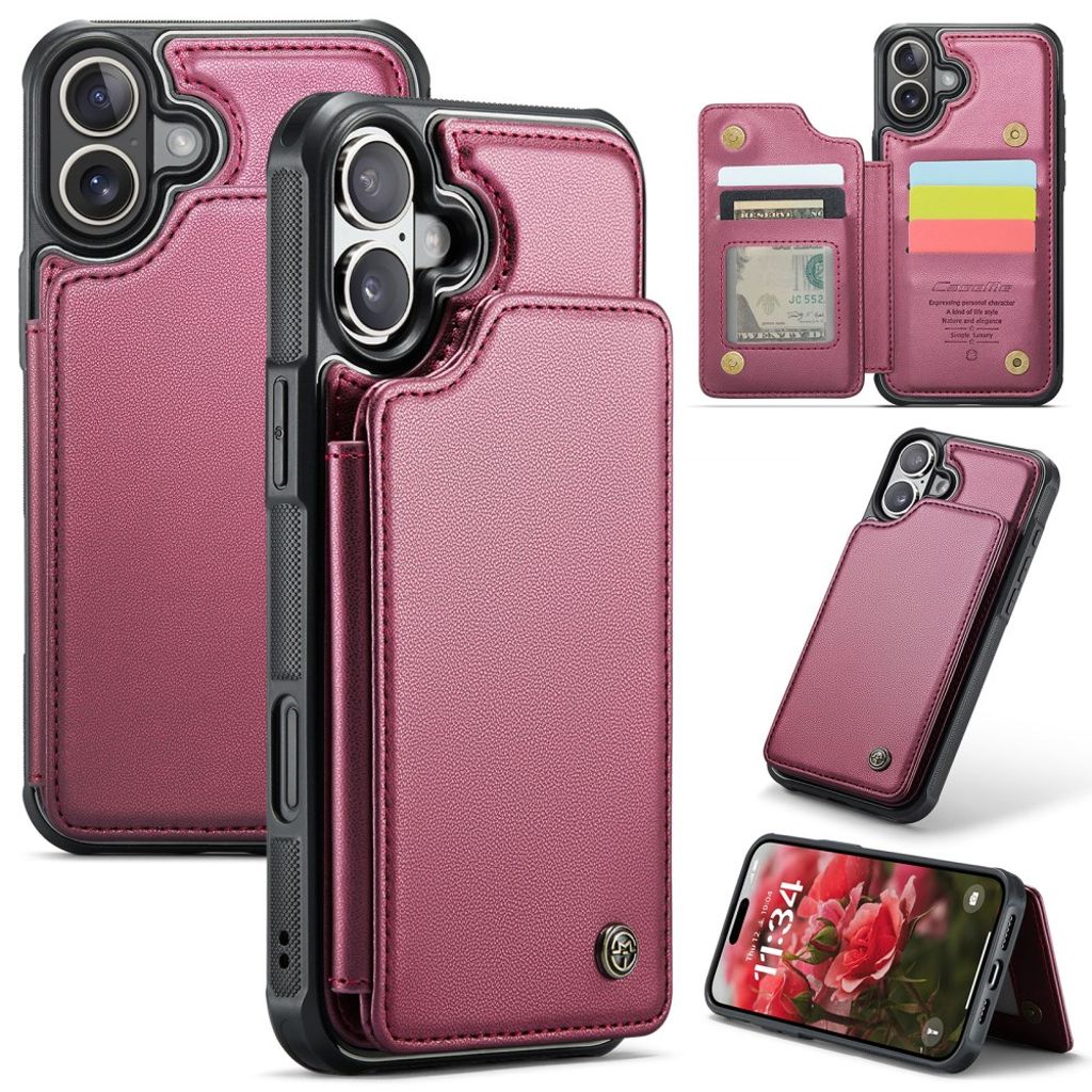 CASEME iPhone 16 Wallet Case RFID Blocking Card Holder - Red