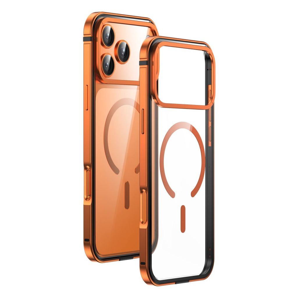 iPhone 17 Pro Max MagSafe Case Aluminum Alloy Ultra Thin Clear - Orange — Övrigt