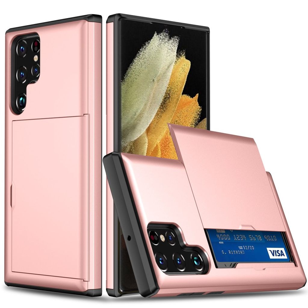 Samsung Galaxy S24 Ultra case with slide card holder - Rose Gold