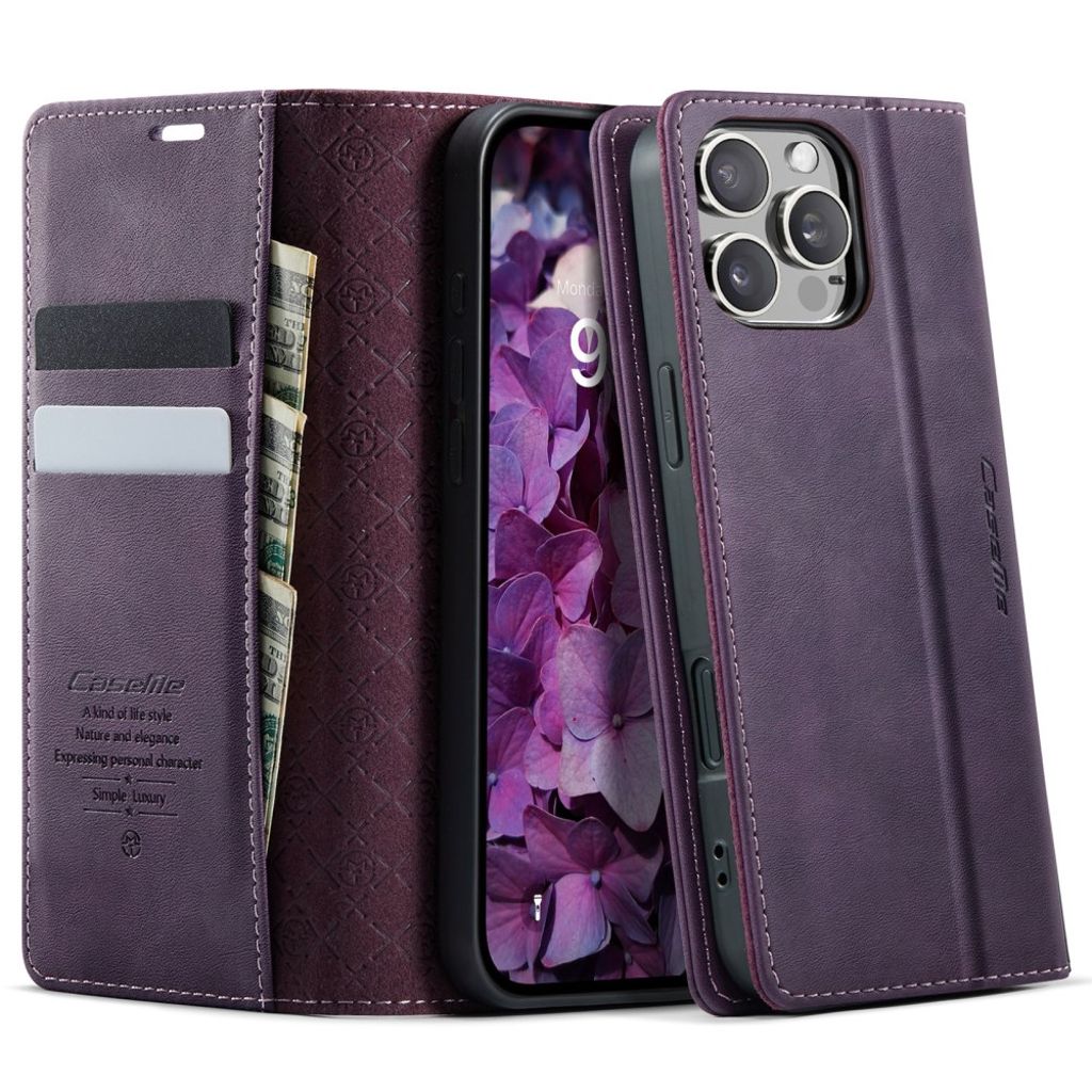 CASEME iPhone 16 Pro Max Wallet Cover RFID Blocking Stand – Purple