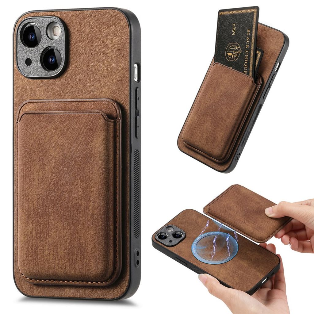 iPhone 13 Case MagSafe Compatible Detachable Card Holder - Brown