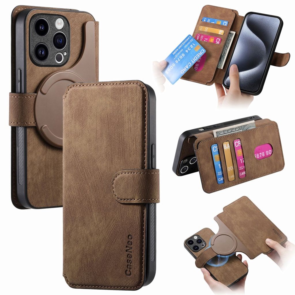 CASENEO iPhone 13 Pro Max Wallet Cover Detachable - Brown