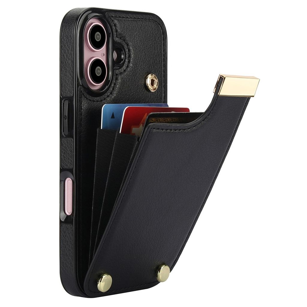 iPhone 16 Plus Wallet case in PU Leather - Black