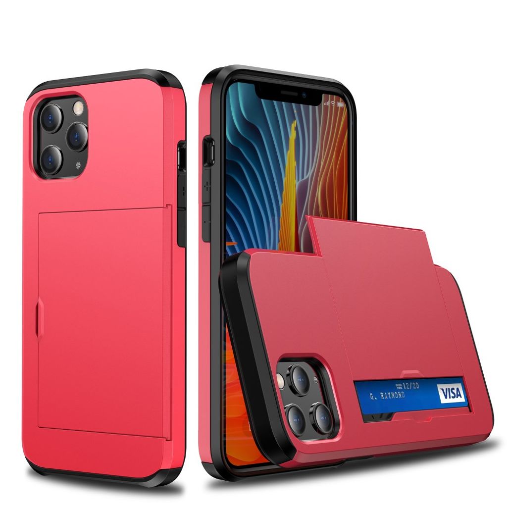 iPhone 12 mini case with slide card holder - Red — Övrigt