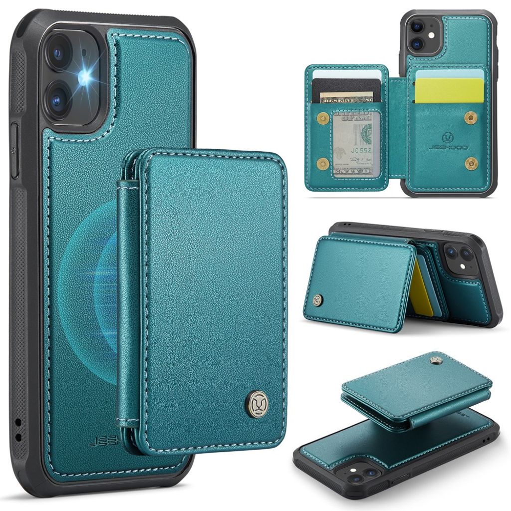 JEEHOOD iPhone 11 Case with Detachable Magnetic Card Holder – Cyan