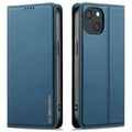 LC.IMEEKE iPhone 15 Wallet Cover Stand PU Leather - Blue