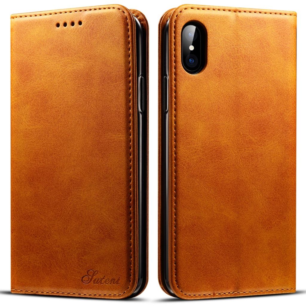 SUTENI Wallet Cover Stand for iPhone X/XS – Khaki — SUTENI