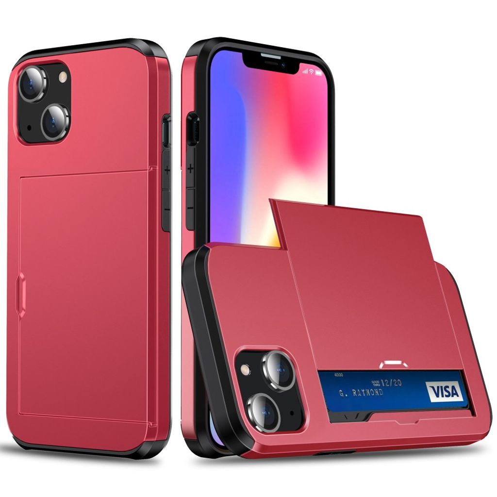 iPhone 14 case with slide card holder - Red