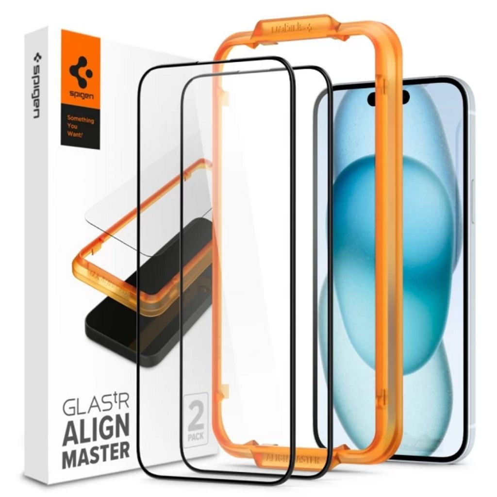 Spigen iPhone 15 Tempered Alm Glass Fc - 2-Pack - Black — Spigen