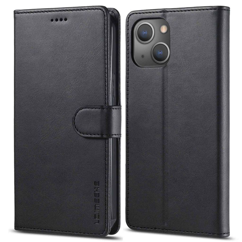 LC.IMEEKE iPhone 14 Wallet Cover Stand PU Leather - Black
