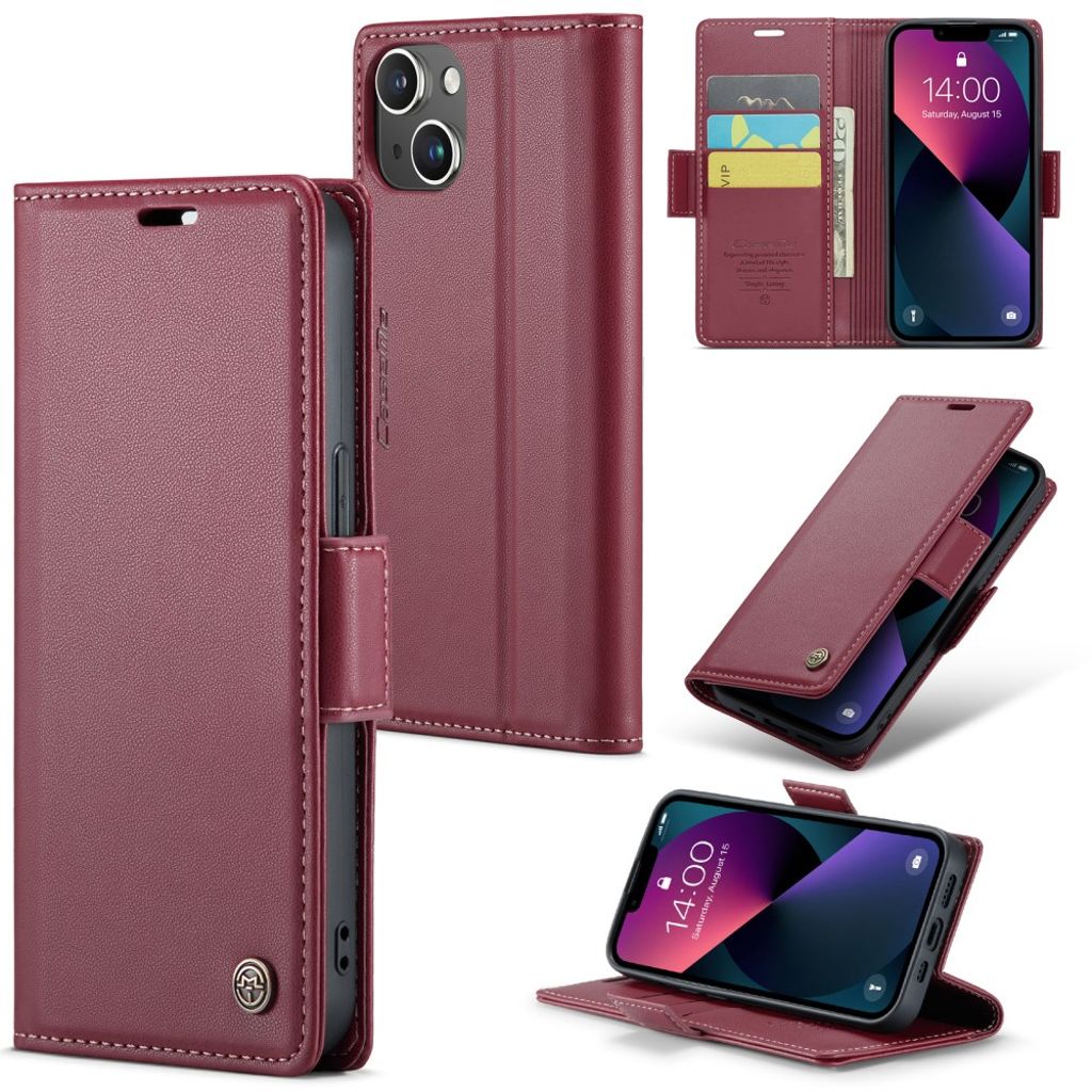 CASEME iPhone 15 Wallet Cover RFID Blocking 3 Card Slots - Red