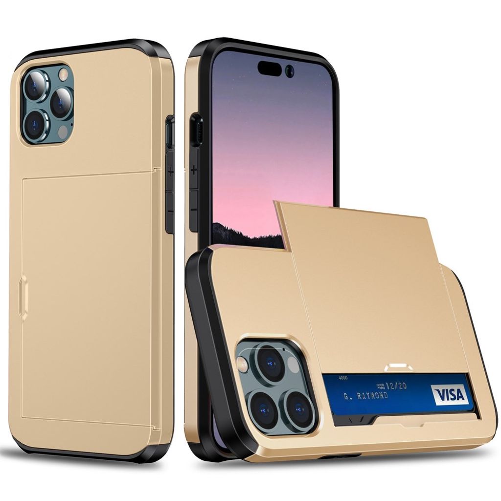 iPhone 14 Pro case with slide card holder - Gold — Övrigt