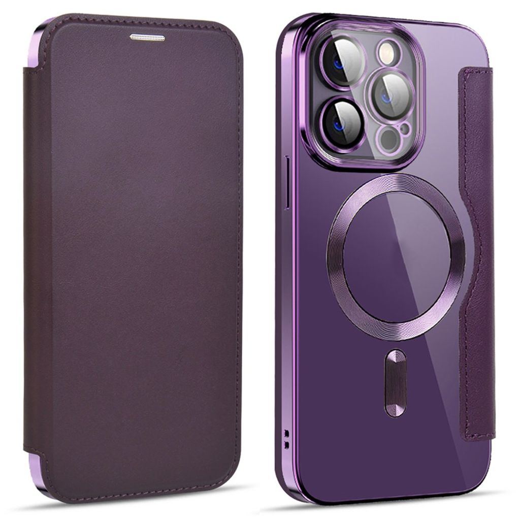 iPhone 14 Pro Wallet Cover MagSafe Card Holder RFID Blocking - Purple — Övrigt