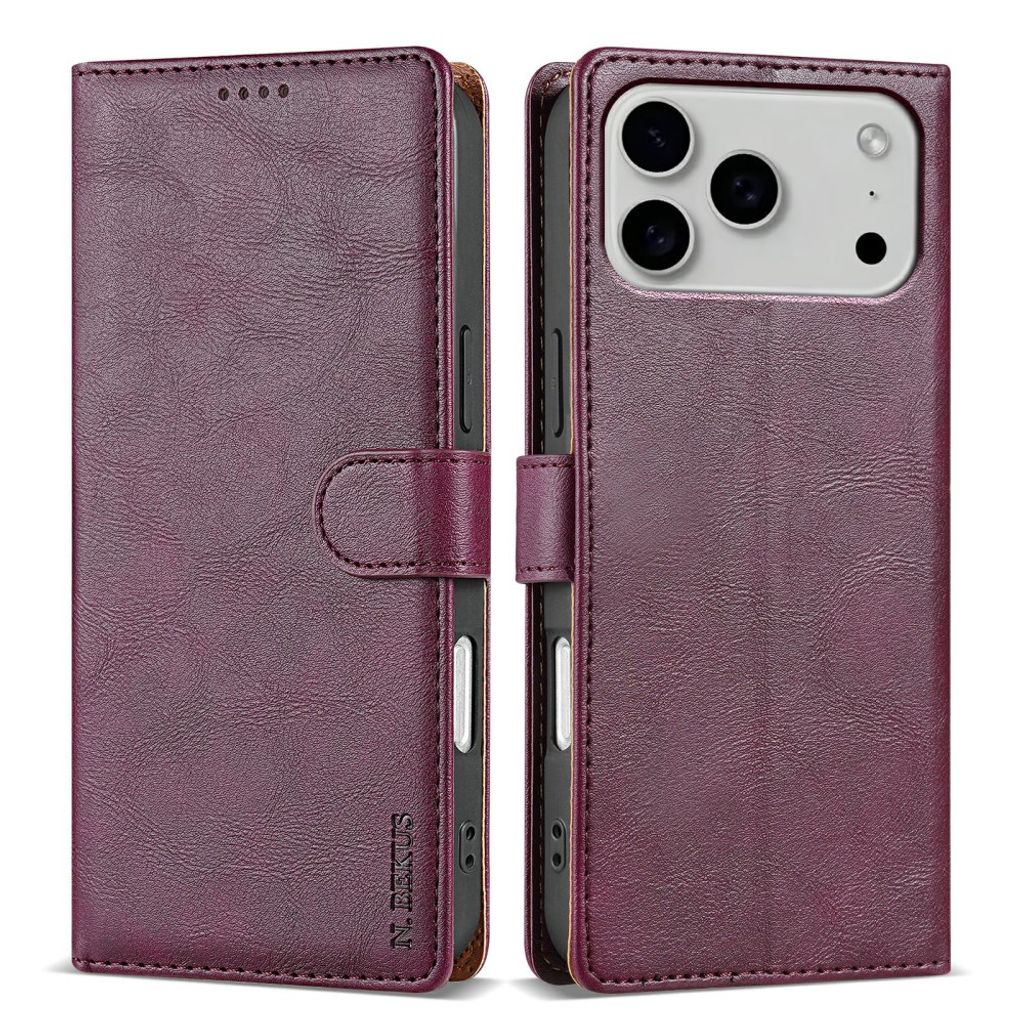 N.BEKUS iPhone 18 Pro Max/17 Pro Max Wallet Cover in PU-leather - Wine Red — N.BEKUS
