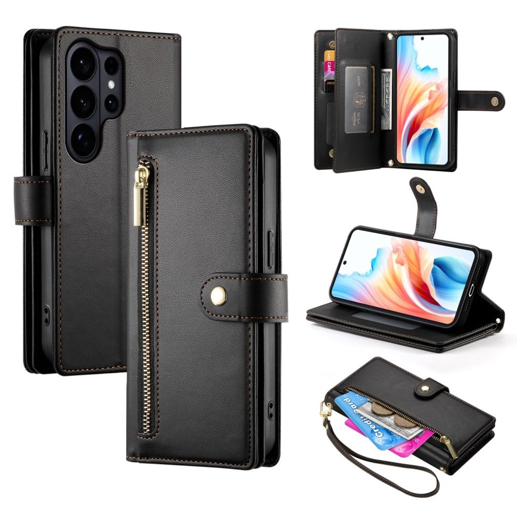 Samsung Galaxy S26 Ultra Wallet Cover with Detachable Straps - Black