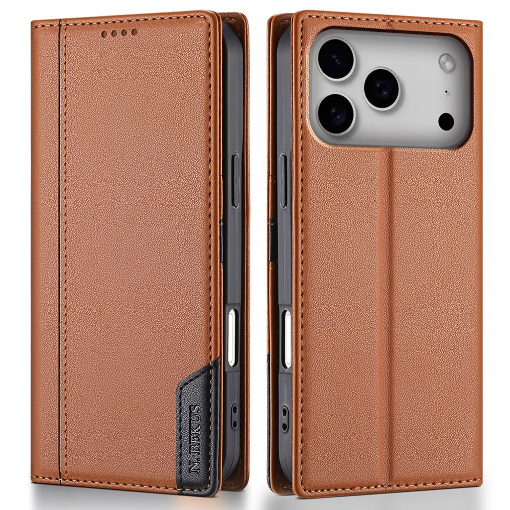 N.BEKUS iPhone 18 Pro Max/17 Pro Max Wallet Cover RFID Blocking - Brown — N.BEKUS